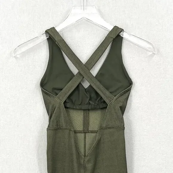 TWENTY MONTREAL Colorsphere Rib Romper XS Olive Biker Unitard Criss Cross Back - Picture 7 of 10